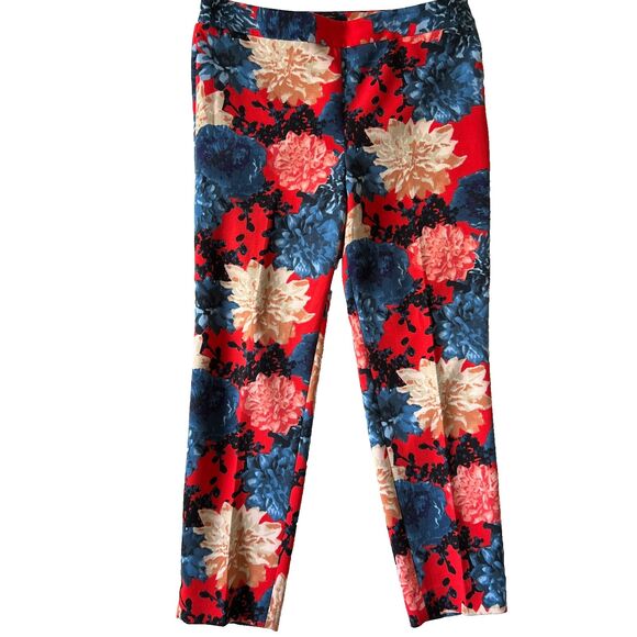 Talbots Pants - TALBOTS Chatham Ankle Pants 12 Floral Red Blue Beige Side zip